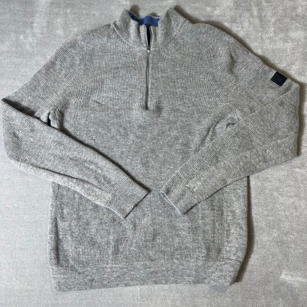 Rhone Mens Wool Cashmere Quarter Zip Sweater Grey Mock Neck Pullover Size Medium